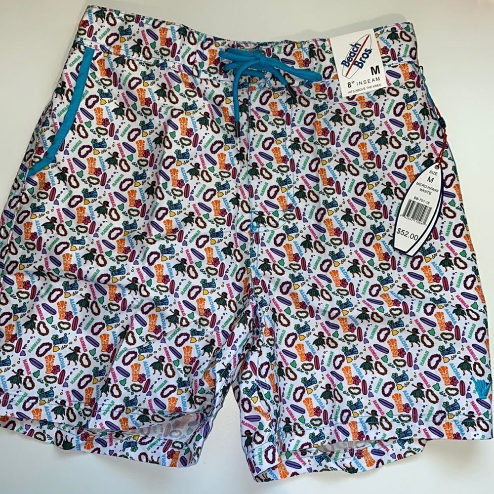 🔥Beach Bros micro hawaii white beach,pool short sz M New